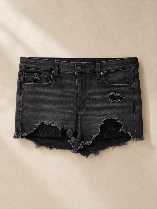 American Eagle Outfitters Pants - American Eagle Next Level Stretch Black Distressed Floral Eyelet Denim Shorts